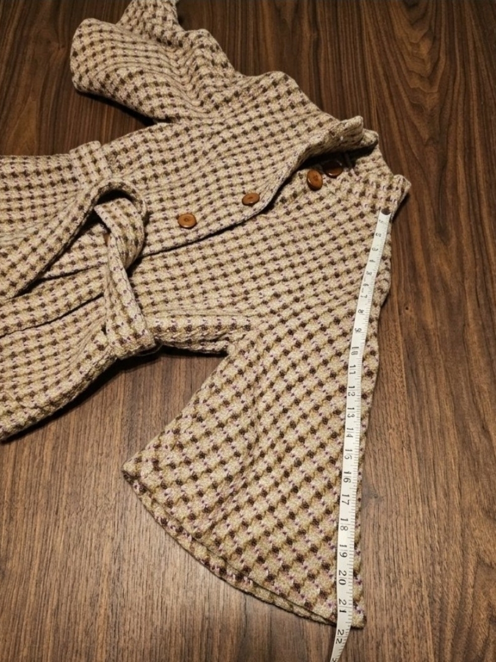 Banana Republic Cream and Brown Houndstooth Belted Peacoat - Picture 4 of 5